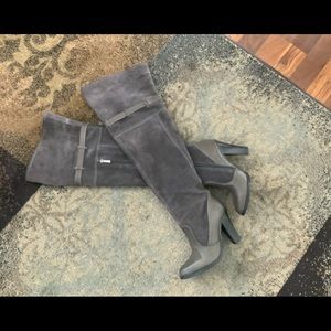Grey heeled boots